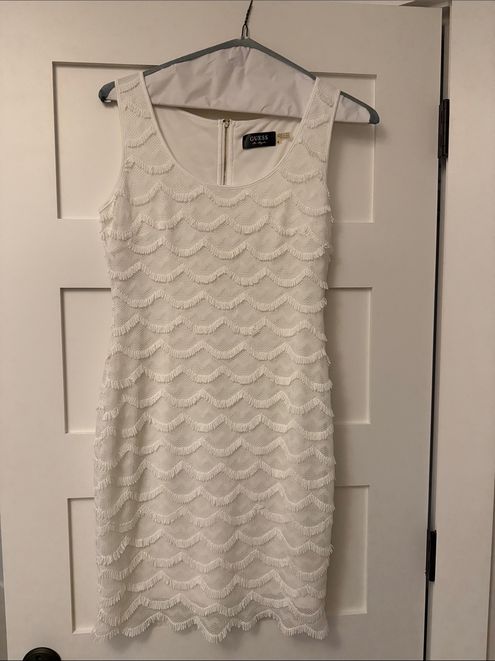 Guess White Sleeveless Fringe Sheath Dress